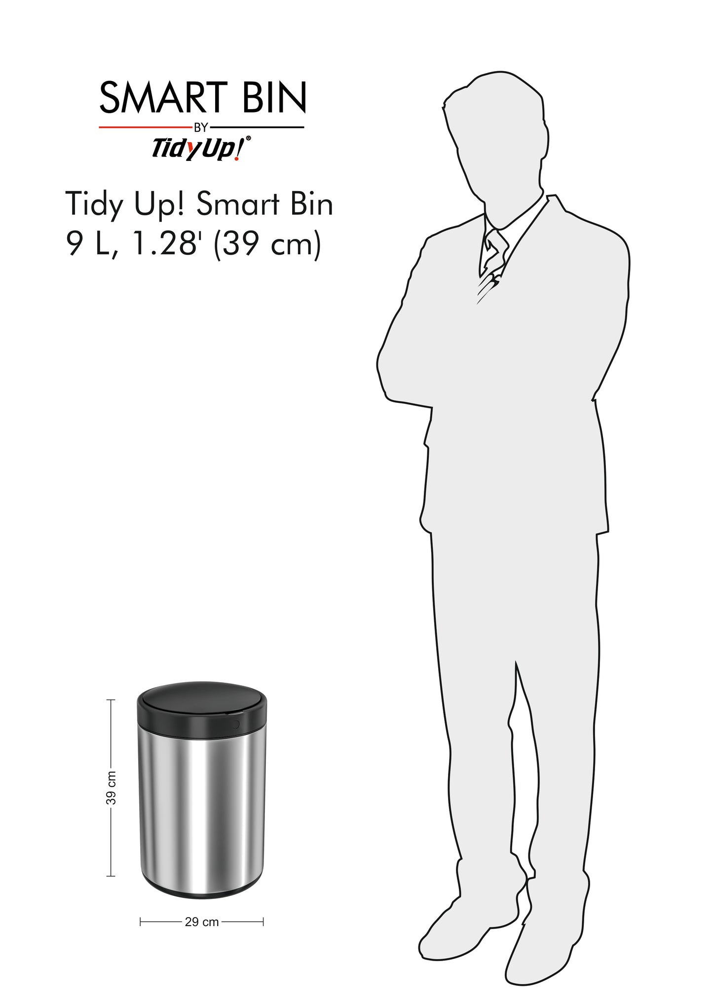 Tidy Up! Smart Bin 2 - Automatic Sensor Stainless Steel Dustbin - 9L